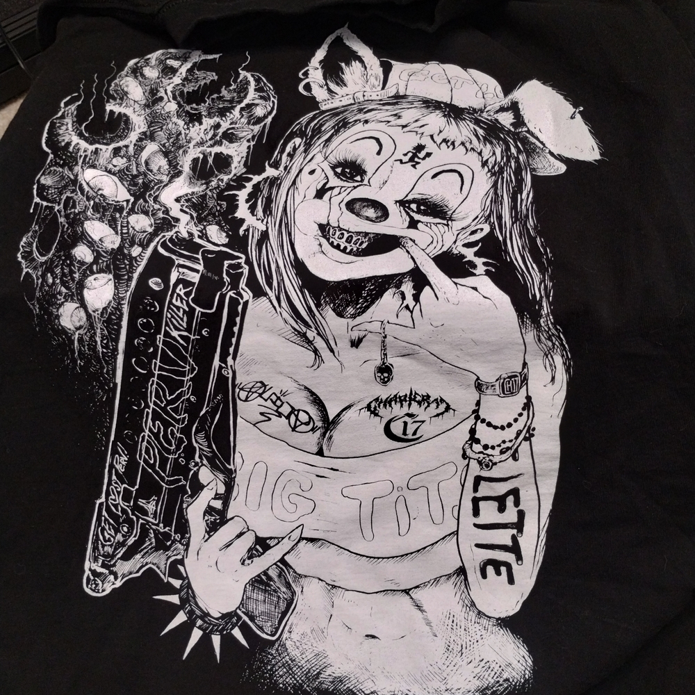 Black Graphic Short Sleeve Tee with White Illustration